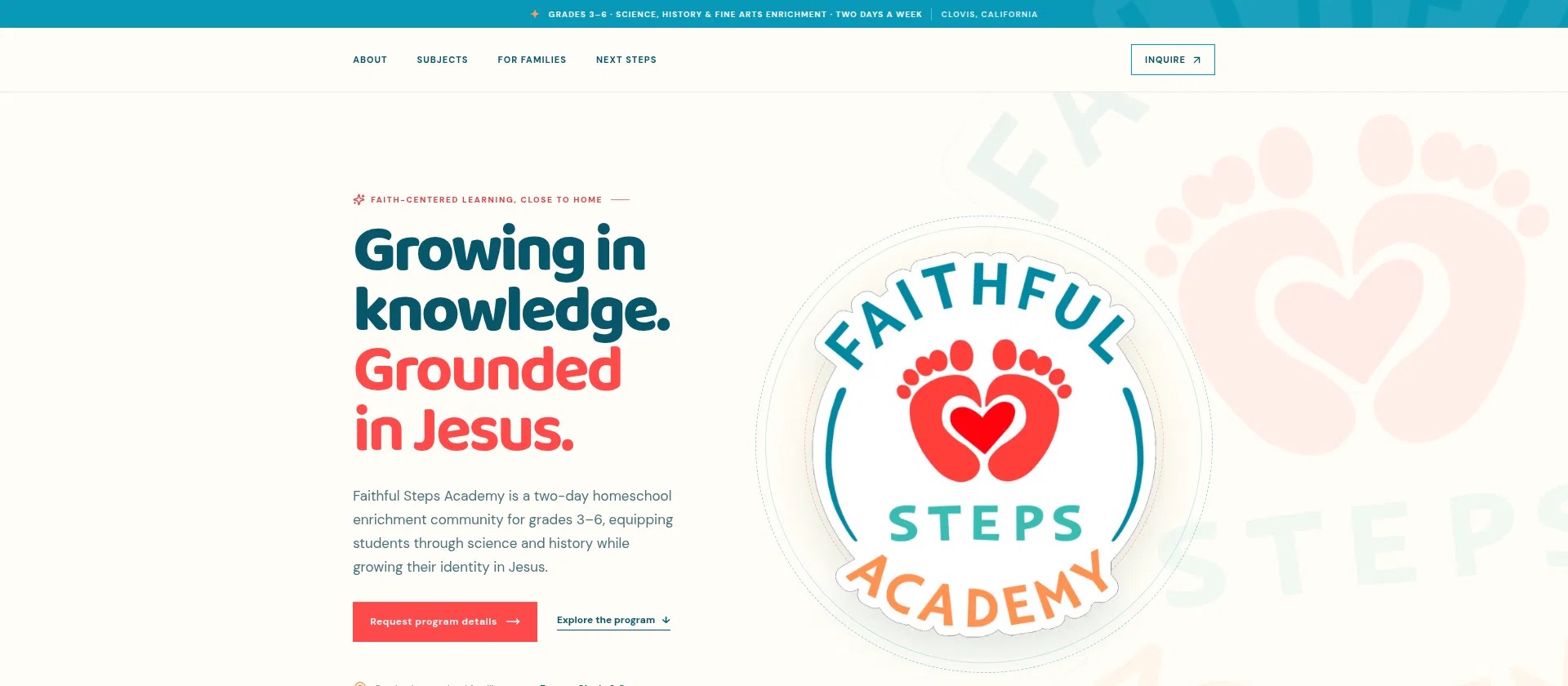 Faithful Steps Academy homepage design
